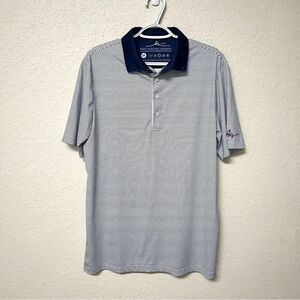 Boston Scott Polo Shirt Mens Blue Stripe Golf Performance UPF Stretch Sz M